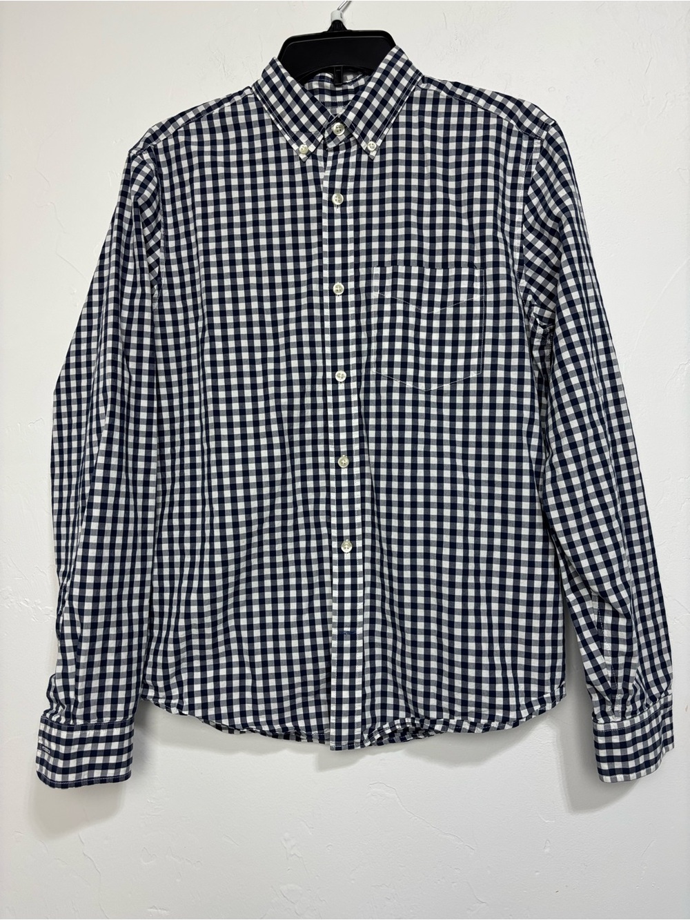 Gap Men's Button-Up Shirt S Blue White Gingham Cotton Poplin Pockets Long Slv